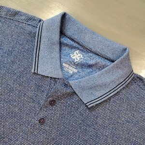 R&R Casual Polo Shirt Mens XL Blue All Over Pattern Golf Soft Cotton Stripe Trim